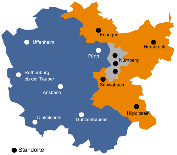 Das Bild zeigt eine Übersicht über die Finanzämter in Mittelfranken